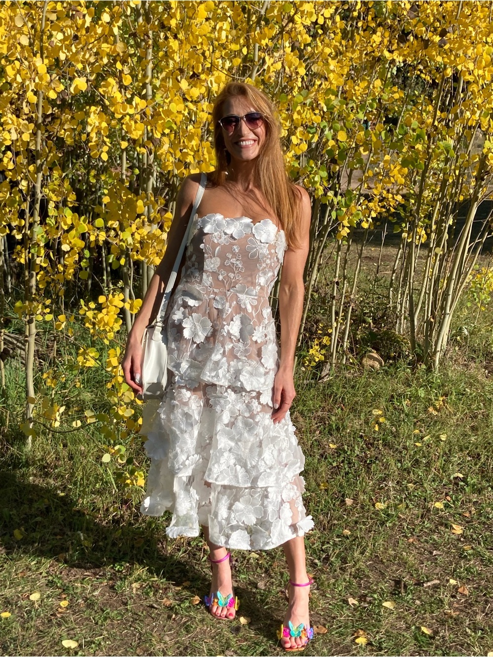 White Floral Lace Tiered Midi Dress - Picture 2 of 5